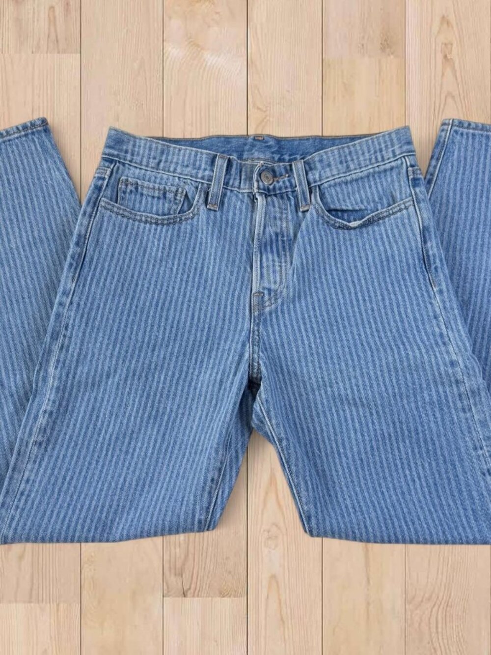 Levi's 501 blue denim jeans with vertical white pinstripes 27'x27.5" // deadstoc